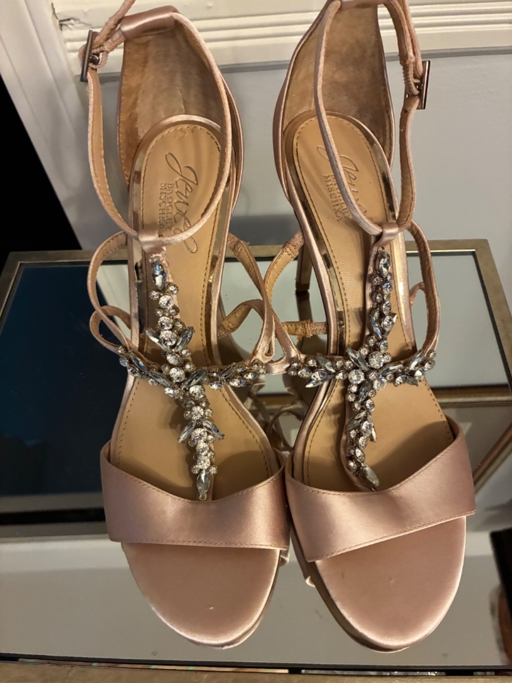 Jewel Badgley Mischa Strappy Satin Blush Pink 4 inch Heels 7.5M